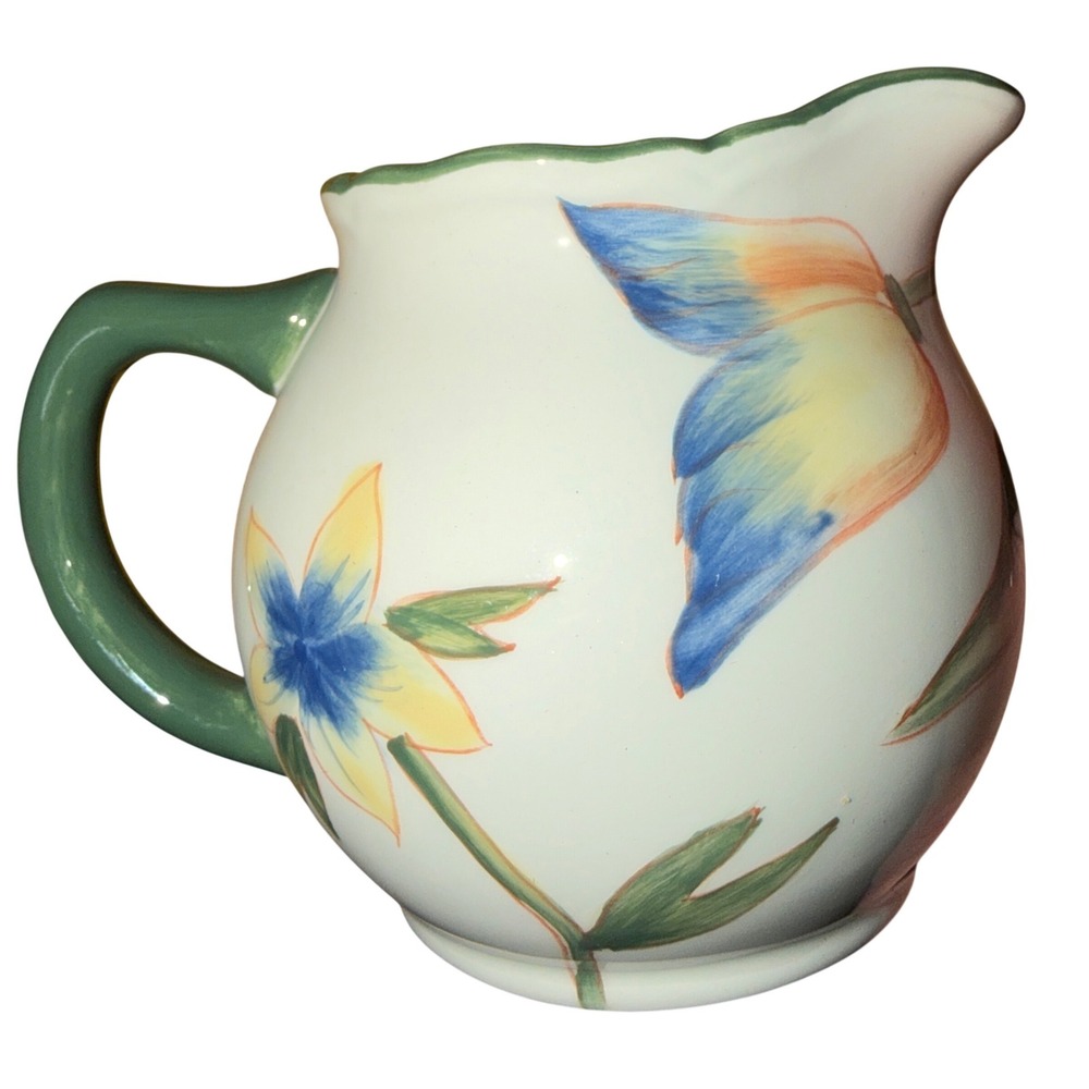 American Atelier Ashely Creamer Pitcher Home White Floral Excellent Hand Painted - Picture 2 of 4